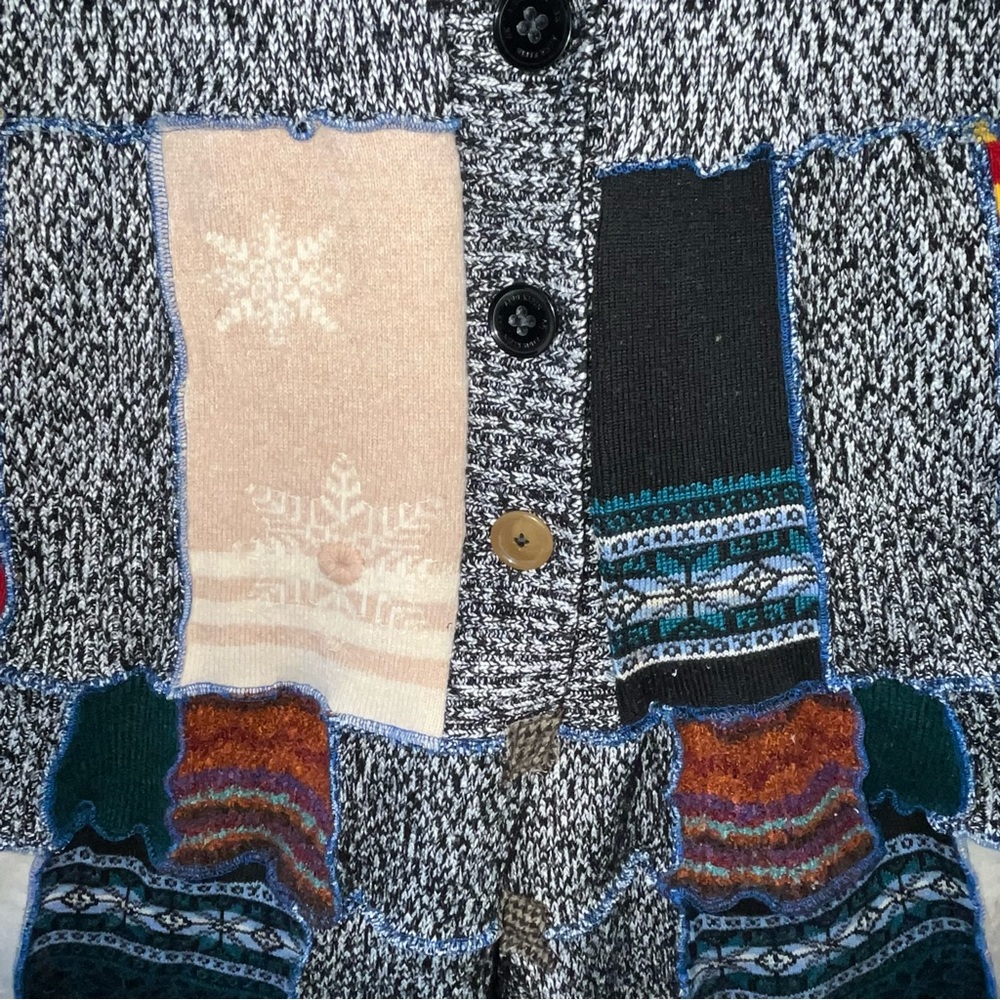 Upcycled Sweater Vest Long Cardi Boho Hippie Tiered Pixie Patchwork Cottage Core - Picture 10 of 14